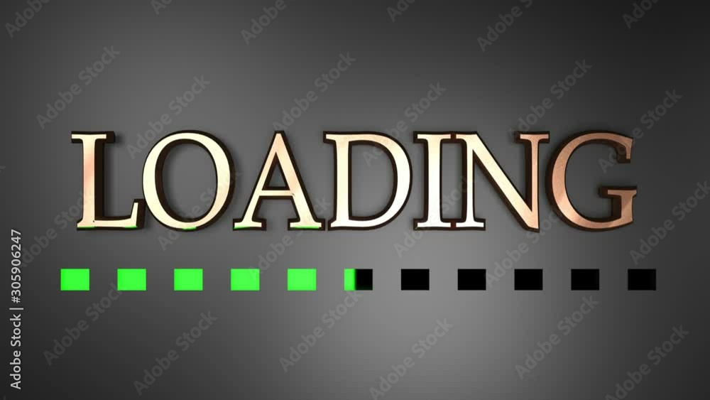 Poster the write loading in satin copper on glossy black surface, with green lights - 3d rendering video cl