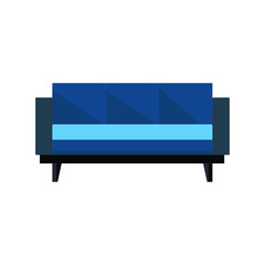 Blue Sofa in empty room. Vector Illustration Simple Flat Design.