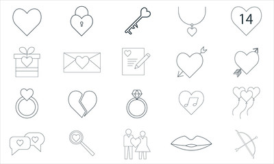 Valentine glyph icon pack for love, romance, and holiday themes