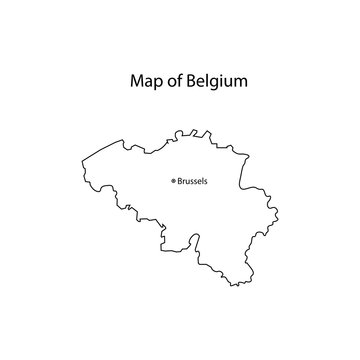 Map of Belgium with indicated location of capital Brussels sign eps ten