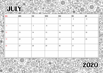 2020 Antisterss calendar planner, doodle coloring book