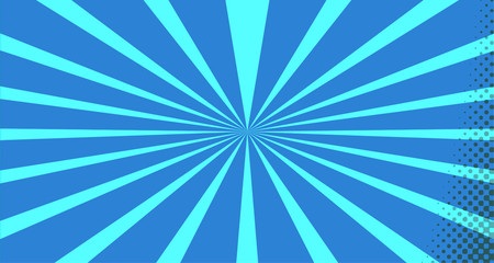 Vintage colorful comic book background. Blue blank bubbles of different shapes. Rays, radial, halftone, dotted effects. For sale banner for your designe 1960s. With copy space eps10.