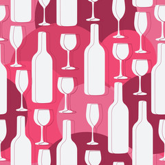 Seamless background with wine bottles and glasses. Bright colors pattern for web, poster, textile, print and other design