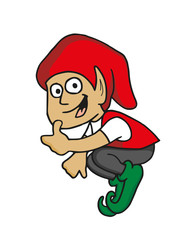 Cute funny elf, goblin with his thumb up. Isolated. Cartoon style vector illustration.