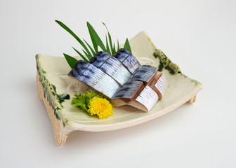 Sliced raw Saba or Mackerel fish sashimi on plate