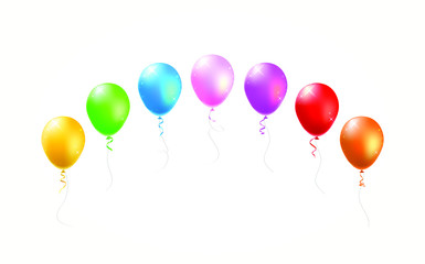 Set of Groups and Bunches of Colorful Helium Balloons on White Background . Isolated Vector Elements