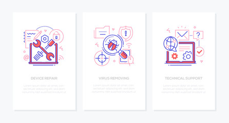 Computer service - line design style banners set