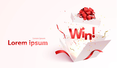 Open gift box with confetti burst explosion isolated. 3d vector background.