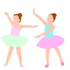 vector, isolated, silhouette dancing ballerina girl in flat style