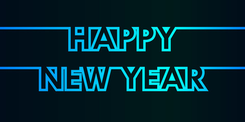 Happy New Year - greeting card, invitation, poster, flyer - cold continuous outline letters - vector