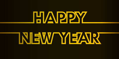 Fototapeta premium Happy New Year - greeting card, invitation, poster, flyer - golden continuous outline letters - vector