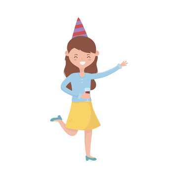 Woman with happy birthday hat vector design