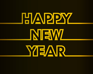 Happy New Year - greeting card, invitation, poster, flyer - golden continuous outline letters - vector