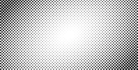 Fototapeten Dotted halftone pop art background or retro old vintage gradient vector illustration graphic, horizontal black and white popart half tone pattern monochrome dots texture as comic fun effect © vladwel