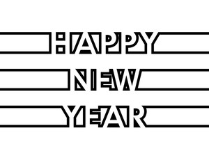 Happy New Year - greeting card, invitation, poster, flyer - black continuous outline letters - vector