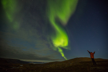 Fototapeta na wymiar Northern lights in Nordkapp, Norway