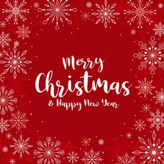 merry christmas banner - white red frame with abstract line snow sign on red background vector design