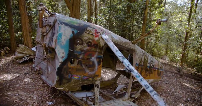 Plane wreckage of VH-RYU Cessna 172D Skyhawk in the Watagans State Forest, New South Wales, Australia