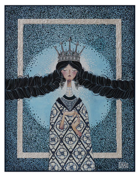 Beautiful woman prinsess or quein on blue background. Illustration