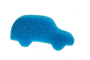 Children a sponge in the form of blue cars.