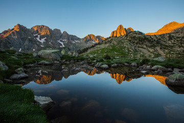 Sunrise in Ibon de Batisielles, Posets Maladeta Nature Park, Pyrenees, Spain