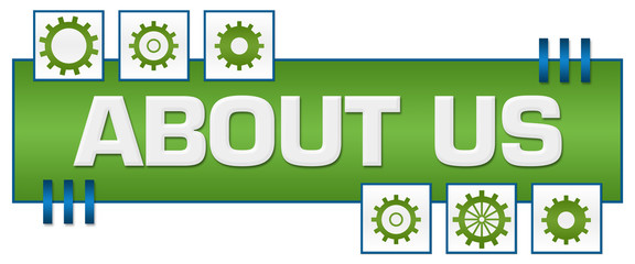 About Us Blue Green Squares Box Gears 