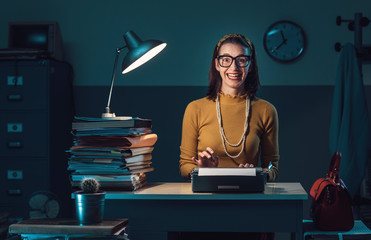 Efficient secretary working with a typewriter