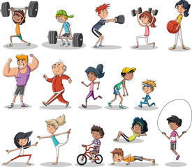 Cartoon athletes training. People working out. Crossfit workout. - 305921004