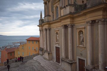 Streets of the French city of Menton on a cloudy day