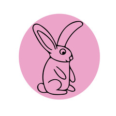 composition hare in a pink circle hand drawn doodle style. Scandinavian simple style.