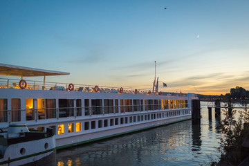 Walk on a boat at sunset on the French river Senna around Paris