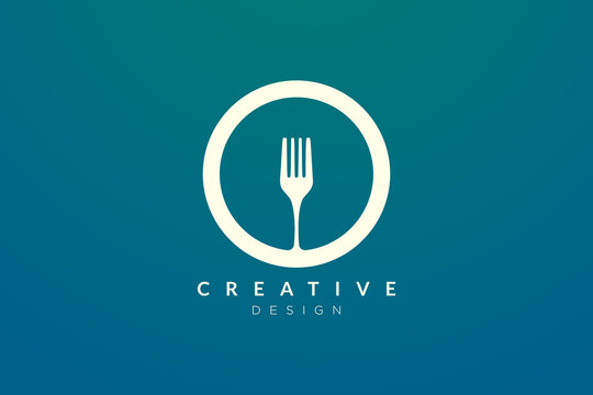 The circle design is combined with a spoon and fork. Illustration of minimalist and elegant logo and icon vector. suitable for restaurant or food business