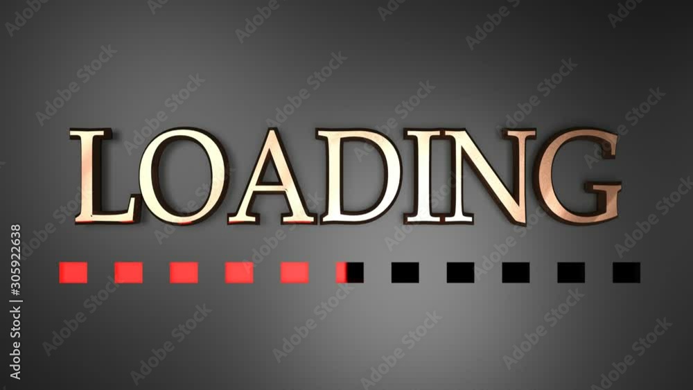 Poster the write loading in satin copper on glossy black surface, with red lights - 3d rendering video clip