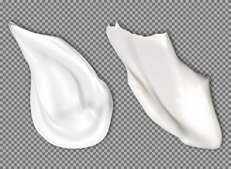 Cream texture smear. Face cosmetic product swatch mockup. White body moisturizer lotion splash. Realistic creamy brush stroke. Soft sunscreen mousse swirl. Liquid conditioner, creme blob element