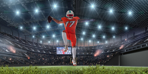 American football players in professional sport stadium.