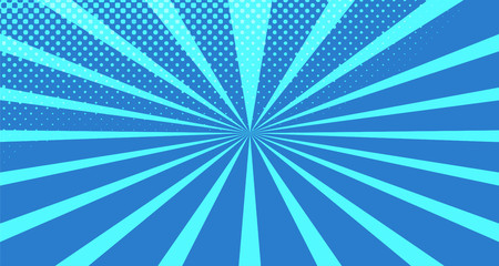 Vintage colorful comic book background. Blue blank bubbles of different shapes. Rays, radial, halftone, dotted effects. For sale banner for your designe 1960s. With copy space eps10.