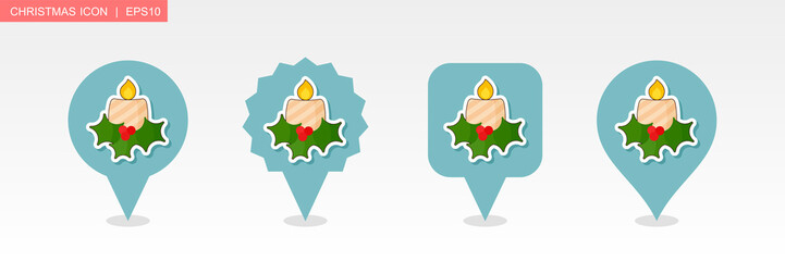 Christmas candle pin map icon. Christmas sign
