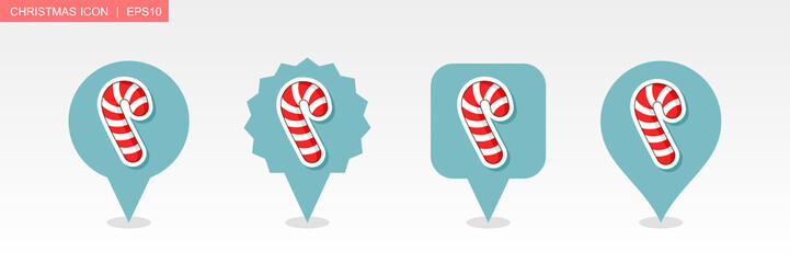 Christmas Candy Cane pin map icon. Christmas sign