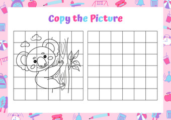 Copy the picture. Drawing activity for kids. Educational game for preschool children. Vector Illustration. 