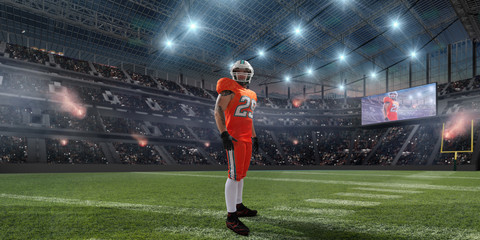 American football players in professional sport stadium.