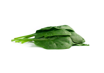 Leaf of green fresh spinach isolated on a white background. Nutrition plan