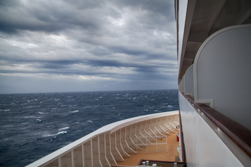 deck of a cruise ship during a storm