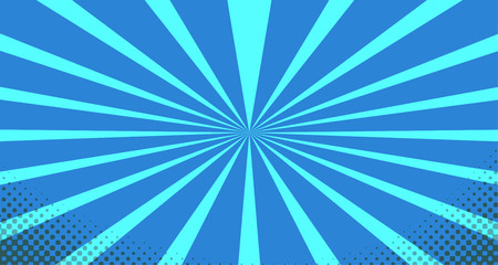 Obraz premium Vintage colorful comic book background. Blue blank bubbles of different shapes. Rays, radial, halftone, dotted effects. For sale banner for your designe 1960s. With copy space eps10.