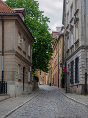 Old brick street in Warsaw, Poland