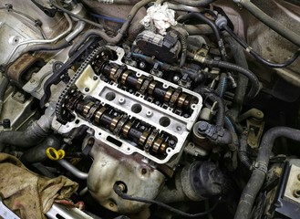 Fototapeta na wymiar car engine open for repair