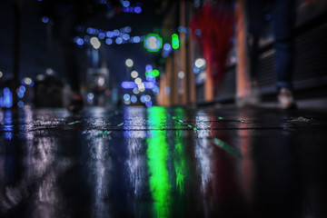 Streets of the French city of Nice with wet snow and rain