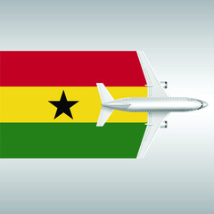 Plane and flag of the Ghana. Travel concept for design