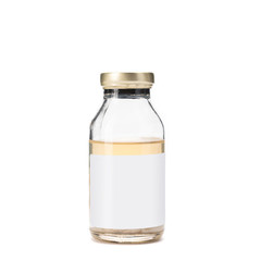 Cosmetic oil in a glass bottle on an isolated background.