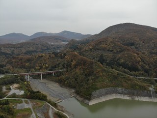 Fototapeta premium Aerial view of bridge across river