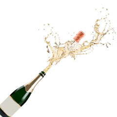 Champagne explosion isolated on white background. 